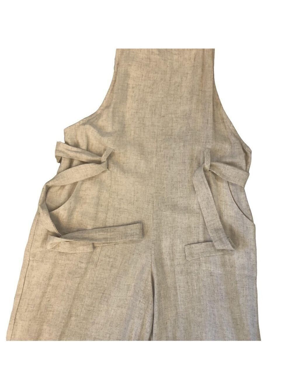 Monteau size L linen blend oatmeal color jumpsuit cropped summer wide leg - Picture 4 of 7